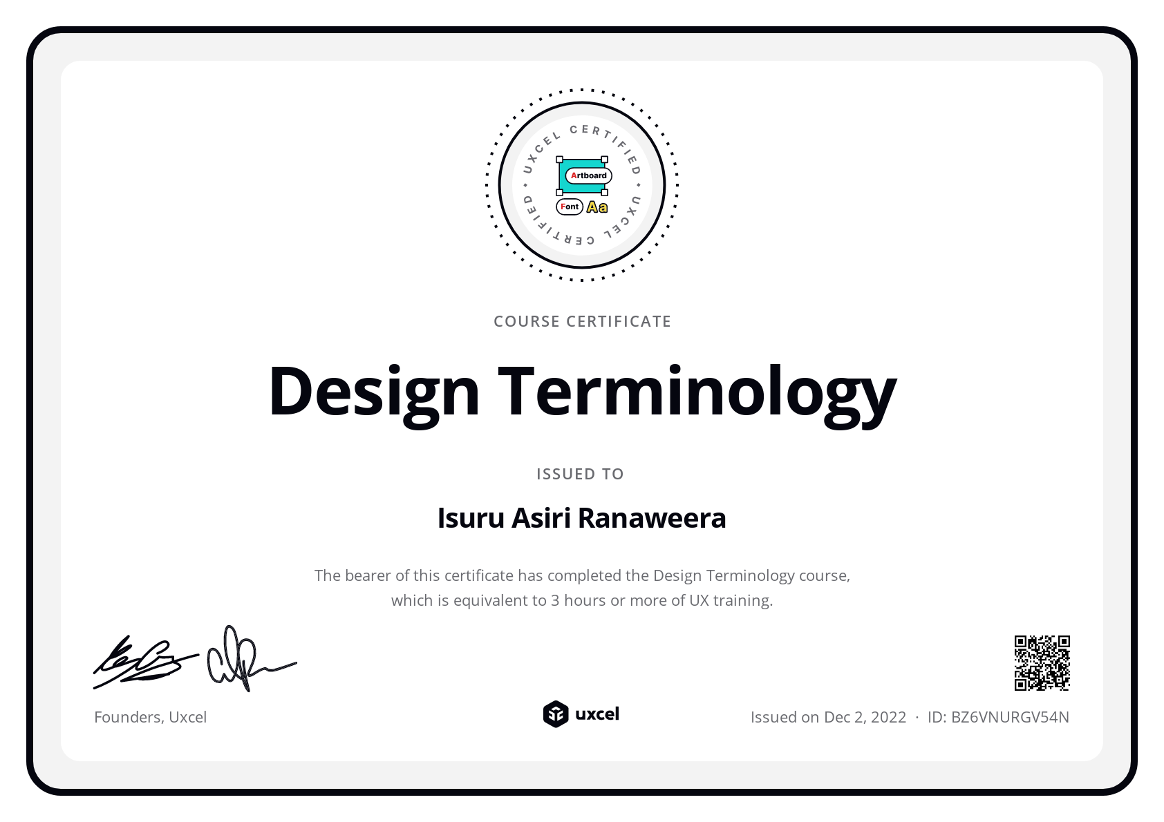 Isuru Asiri Ranaweera's certificate